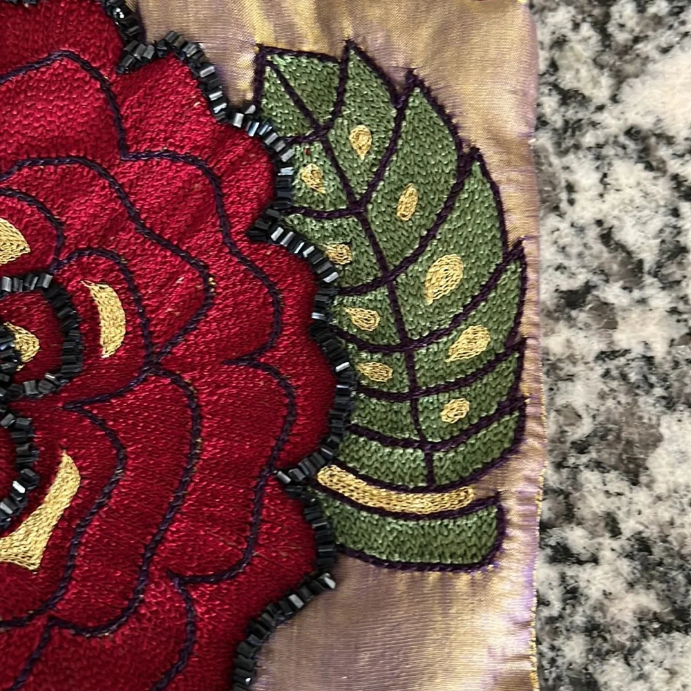 Pierre Urbach beaded rose bag on silk!  Braided Beaded strap!  So cute! - Picture 4 of 10